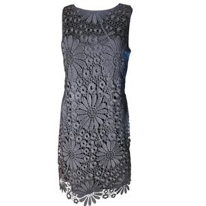 Chetta B Black Floral Guipure Lace Sleeveless Sheath Dress Size 10 Cocktail